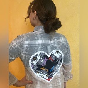 Bleached upcycled Custom OOAK Ninja Turtles Flannel Shirt Womens M